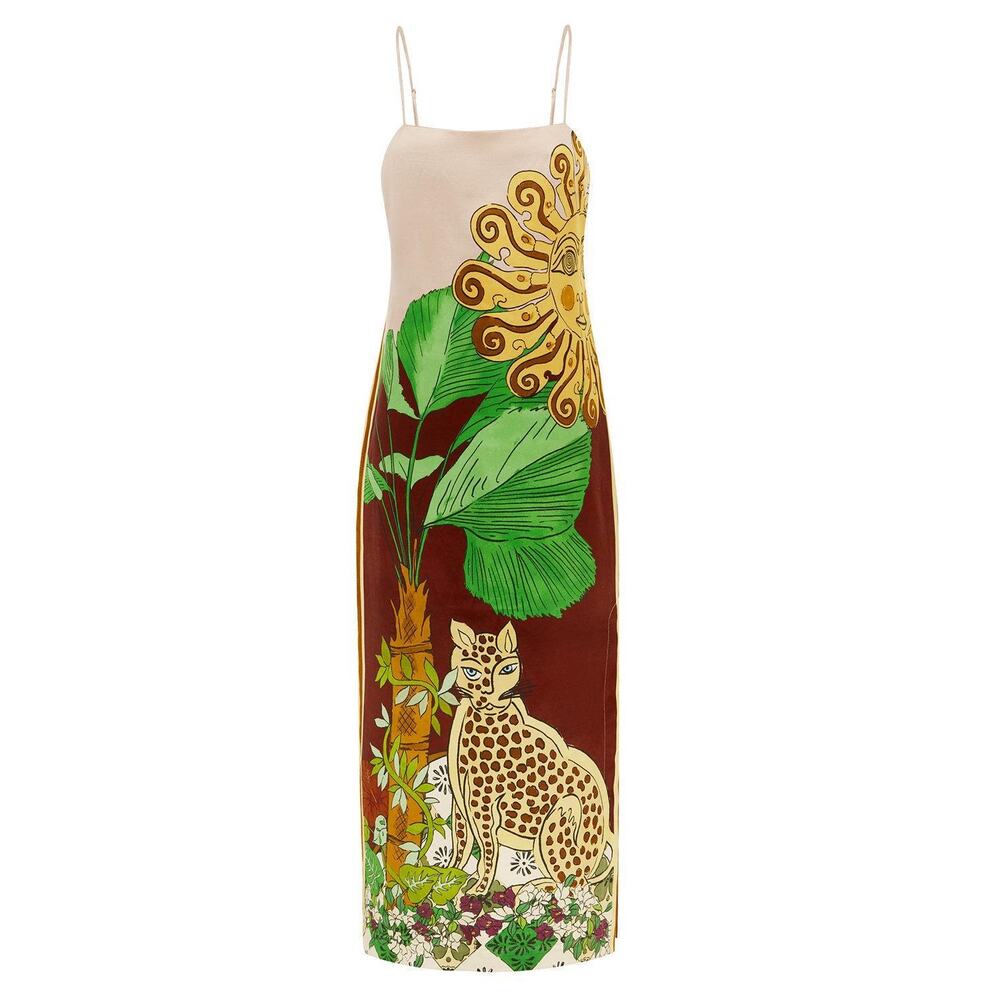 Alemais Multicolor Sun & Leopard Slip Dress (White, Green, Burgundy, Yellow) - Picture 2 of 9